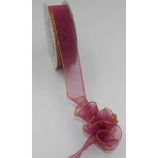 .875 Inch Colonial Rose Pull A Bow Ribbon With A Gold Stripe Accents, 7/8 Inch x 25 Yards (Lot of 1 Spool) SALE ITEM